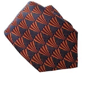 Ted Baker 100% silk twill geometric shell polkadot print tie orange blue 3.25" w